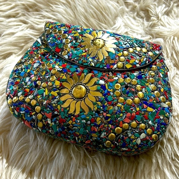 RAMLA Bel Air mosaic multicolor sunflower clutch shoulder evening bag new - Picture 1 of 9